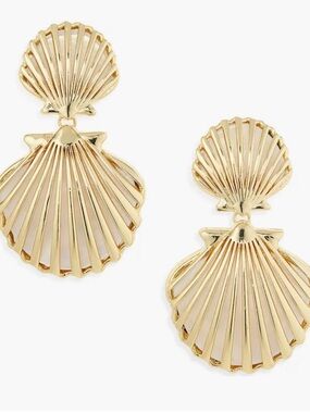 BaubleBar Marni Seashell Gold Double Shell Drop Earrings